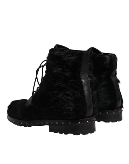 Dolce & Gabbana Schwarze Pony-Stil Leder Stiefel Knöchelhoch Schuhe - Image 4