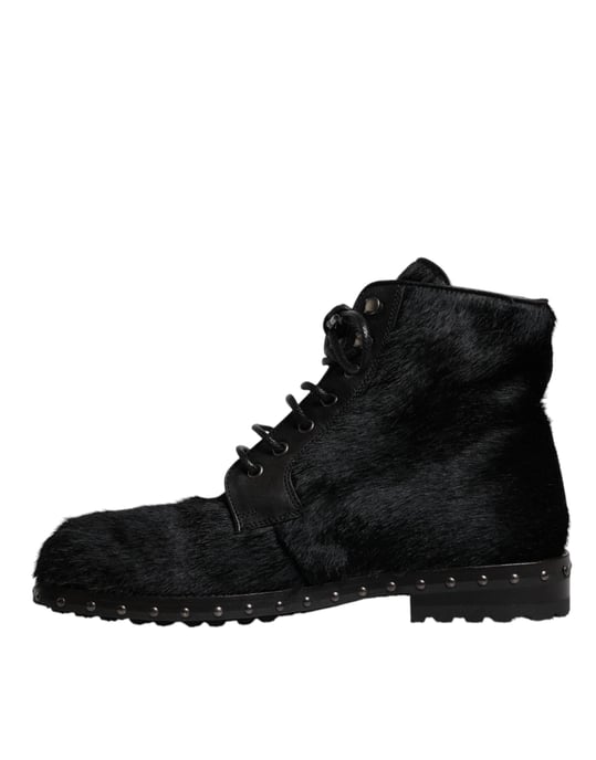 Dolce & Gabbana Schwarze Pony-Stil Leder Stiefel Knöchelhoch Schuhe - Image 5