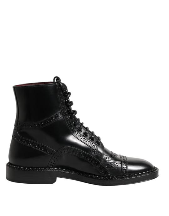 Dolce & Gabbana Schwarze Leder Schnürstiefel bis zur Mitte der Wade - Image 1