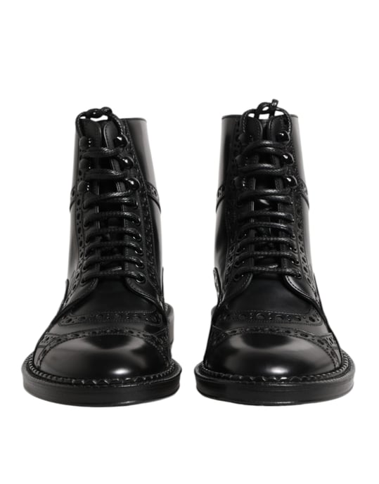 Dolce & Gabbana Schwarze Leder Schnürstiefel bis zur Mitte der Wade - Image 2