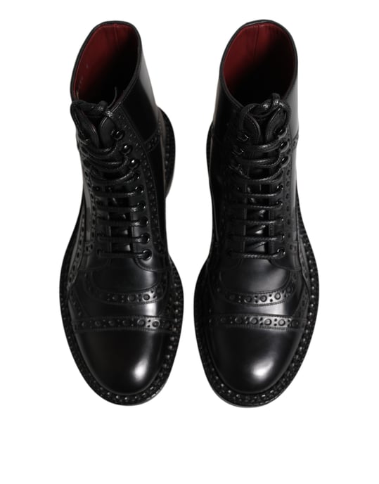 Dolce & Gabbana Schwarze Leder Schnürstiefel bis zur Mitte der Wade - Image 3