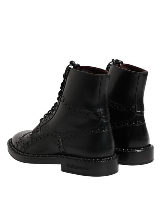 Dolce & Gabbana Schwarze Leder Schnürstiefel bis zur Mitte der Wade - Image 5