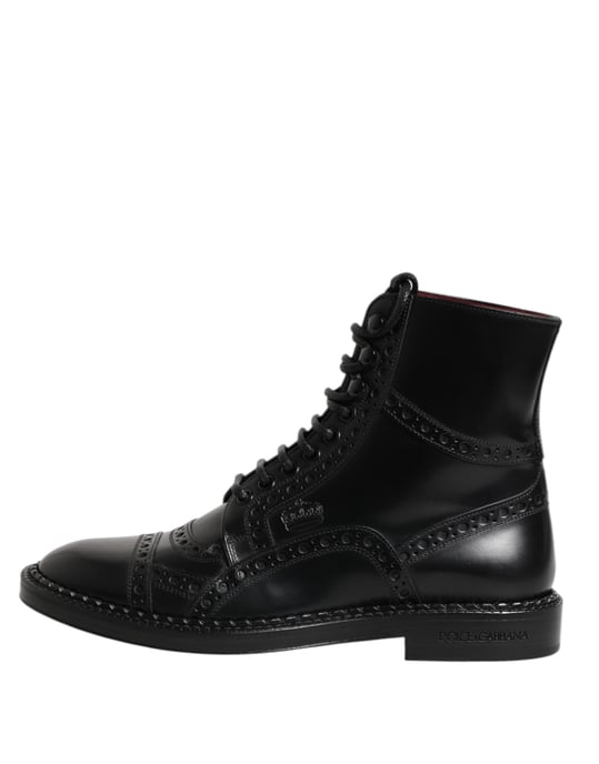 Dolce & Gabbana Schwarze Leder Schnürstiefel bis zur Mitte der Wade - Image 6