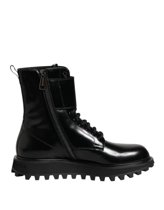 Dolce & Gabbana Schwarze Leder Schnürstiefel bis zur Wade - Image 1