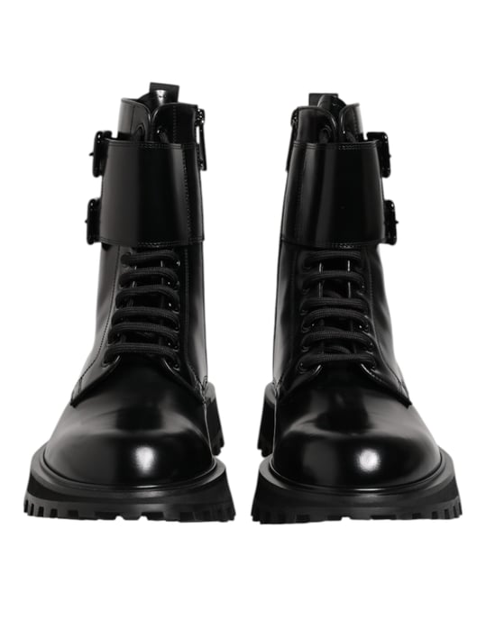 Dolce & Gabbana Schwarze Leder Schnürstiefel bis zur Wade - Image 2