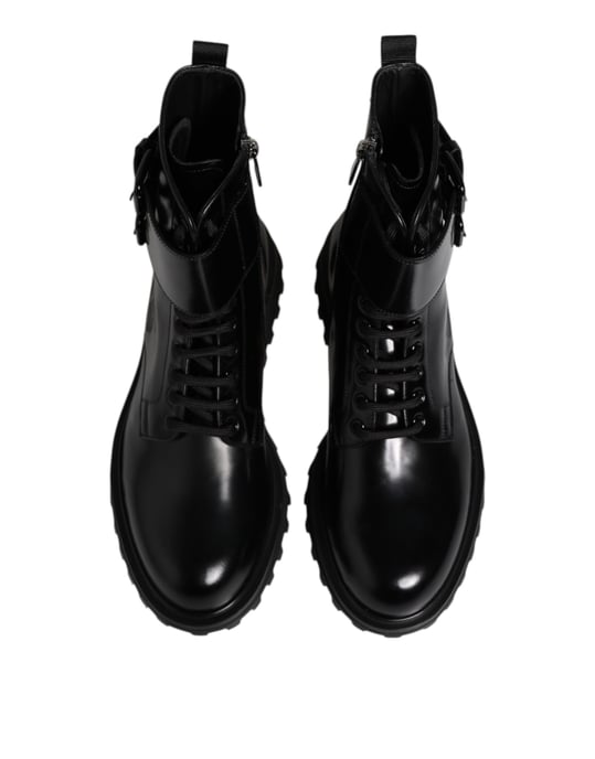 Dolce & Gabbana Schwarze Leder Schnürstiefel bis zur Wade - Image 3