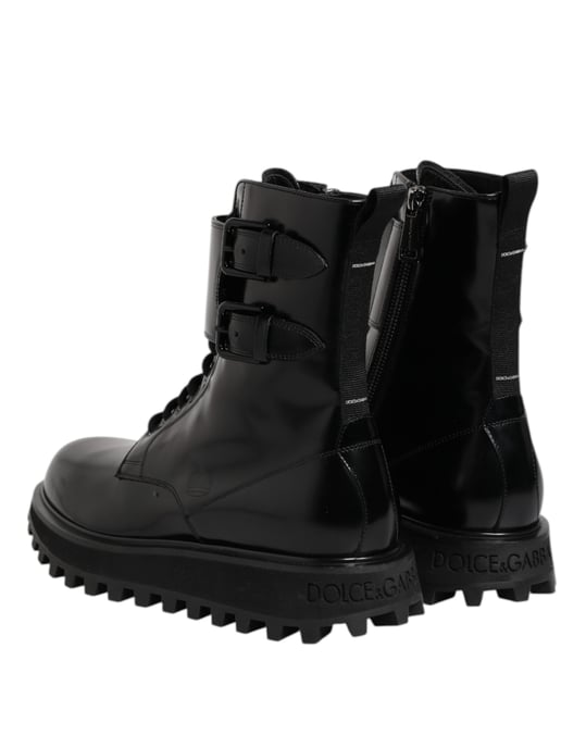 Dolce & Gabbana Schwarze Leder Schnürstiefel bis zur Wade - Image 5