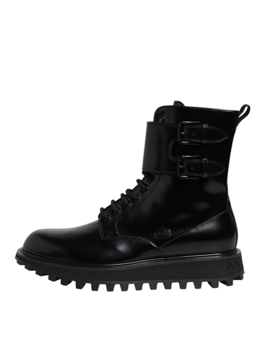 Dolce & Gabbana Schwarze Leder Schnürstiefel bis zur Wade - Image 6