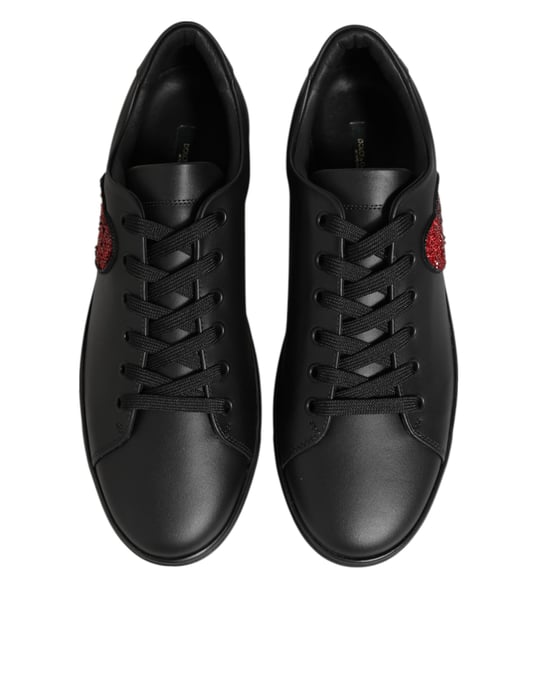 Dolce & Gabbana Schwarze Leder Sneakers mit Kristallherz - Image 3