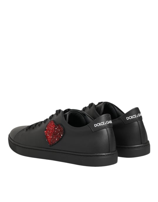 Dolce & Gabbana Schwarze Leder Sneakers mit Kristallherz - Image 5