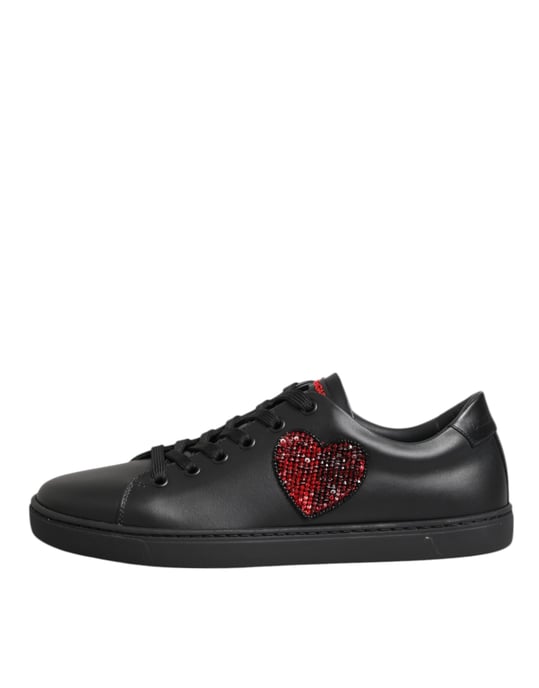 Dolce & Gabbana Schwarze Leder Kristallherz Sneakers Schuhe - Image 2