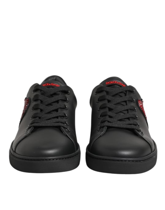 Dolce & Gabbana Schwarze Leder Kristallherz Sneakers Schuhe - Image 3