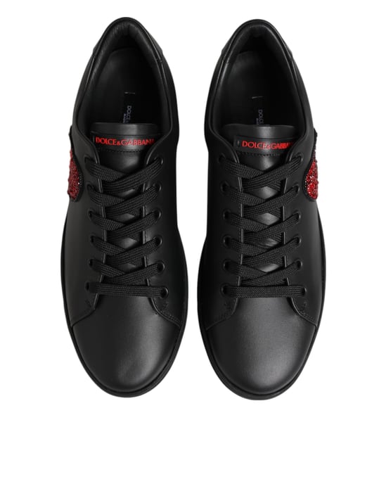 Dolce & Gabbana Schwarze Leder Kristallherz Sneakers Schuhe - Image 4