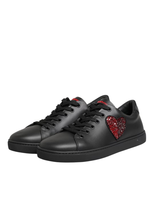 Dolce & Gabbana Schwarze Leder Kristallherz Sneakers Schuhe - Image 5