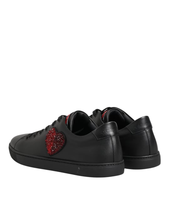 Dolce & Gabbana Schwarze Leder Kristallherz Sneakers Schuhe - Image 6