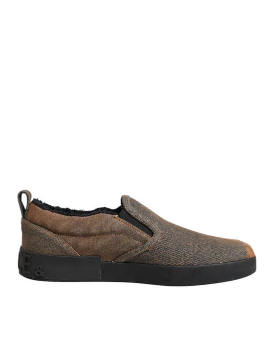 Dolce & Gabbana Braune Baumwoll Low Top Slip-On Sneakers Schuhe - Image 2