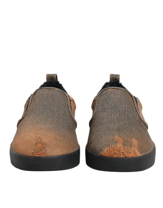 Dolce & Gabbana Braune Baumwoll Low Top Slip-On Sneakers Schuhe - Image 3