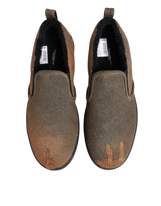 Dolce & Gabbana Braune Baumwoll Low Top Slip-On Sneakers Schuhe - Image 4