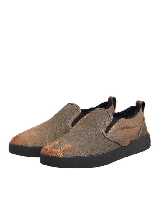 Dolce & Gabbana Braune Baumwoll Low Top Slip-On Sneakers Schuhe - Image 5