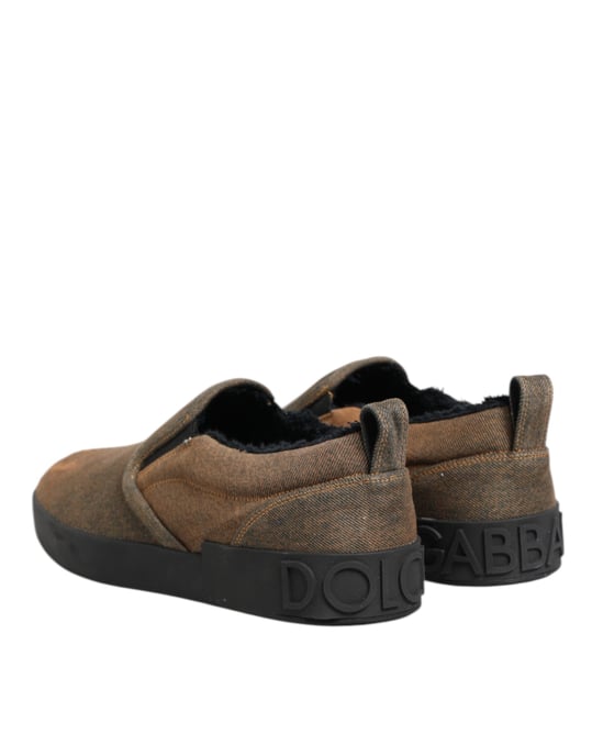 Dolce & Gabbana Braune Baumwoll Low Top Slip-On Sneakers Schuhe - Image 6