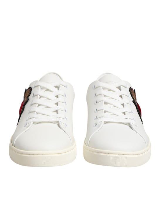 Dolce & Gabbana Weiße Leder Sneakers mit heiligem Herzen Patch - Image 3