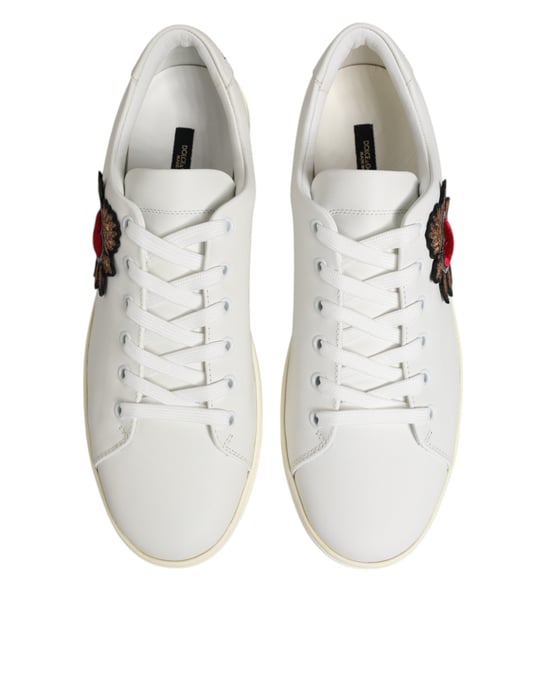 Dolce & Gabbana Weiße Leder Sneakers mit heiligem Herzen Patch - Image 4
