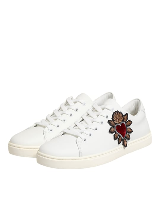 Dolce & Gabbana Weiße Leder Sneakers mit heiligem Herzen Patch - Image 5
