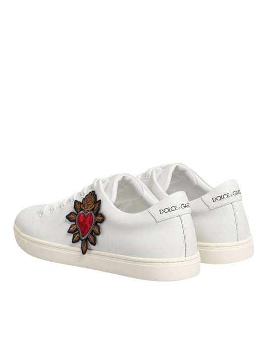 Dolce & Gabbana Weiße Leder Sneakers mit heiligem Herzen Patch - Image 6
