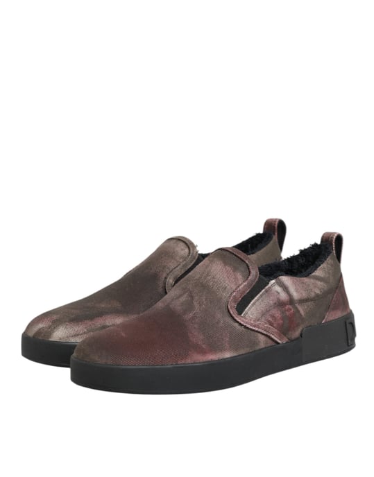 Dolce & Gabbana Mehrfarbige Baumwoll-Low-Top Slip-On Herren Sneaker Schuhe - Image 5
