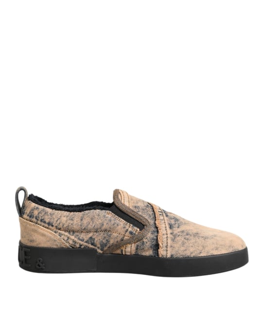 Dolce & Gabbana Beigefarbene Baumwoll Low Top Slip-On Sneakers Schuhe - Image 1