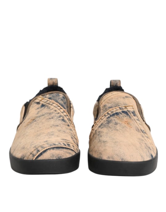 Dolce & Gabbana Beigefarbene Baumwoll Low Top Slip-On Sneakers Schuhe - Image 3