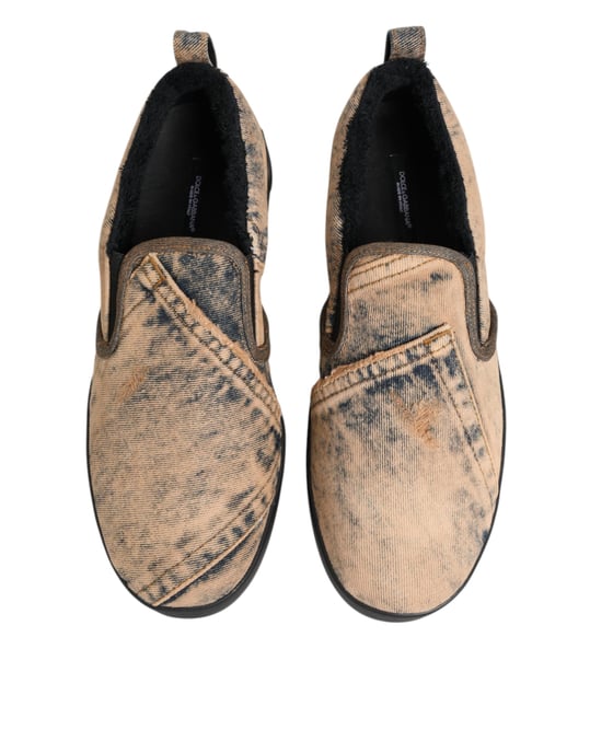 Dolce & Gabbana Beigefarbene Baumwoll Low Top Slip-On Sneakers Schuhe - Image 4