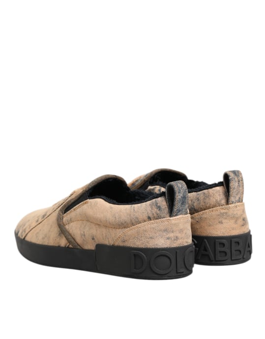Dolce & Gabbana Beigefarbene Baumwoll Low Top Slip-On Sneakers Schuhe - Image 6
