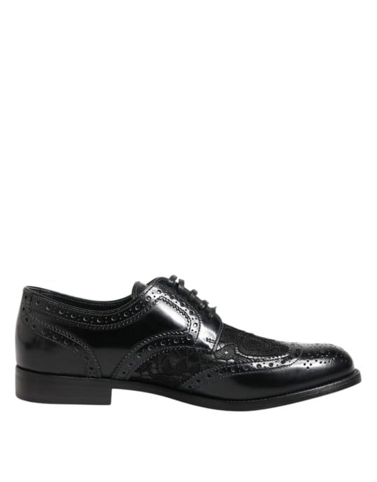 Dolce & Gabbana Schwarze Leder Blumen-Spitzenformelle Schuhe - Image 2