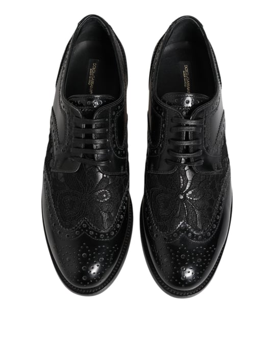 Dolce & Gabbana Schwarze Leder Blumen-Spitzenformelle Schuhe - Image 4