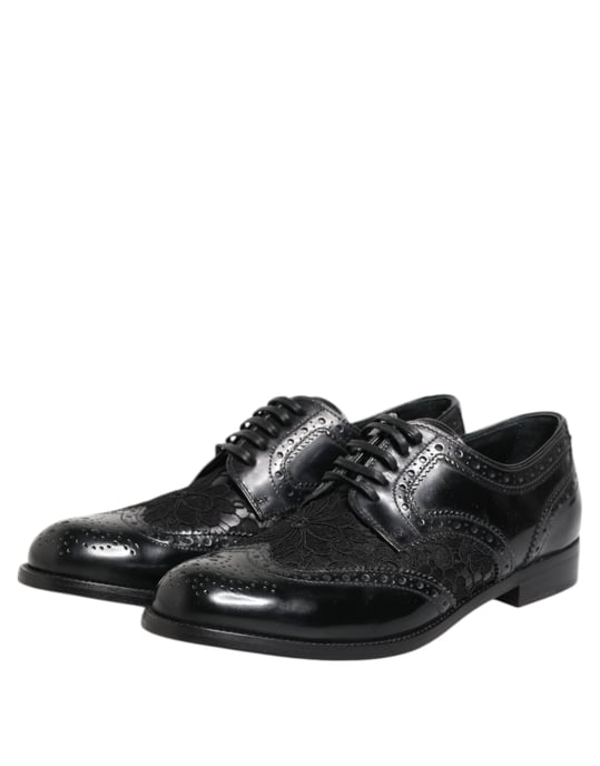 Dolce & Gabbana Schwarze Leder Blumen-Spitzenformelle Schuhe - Image 5