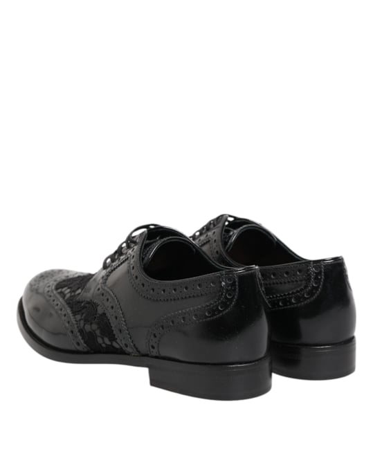 Dolce & Gabbana Schwarze Leder Blumen-Spitzenformelle Schuhe - Image 6