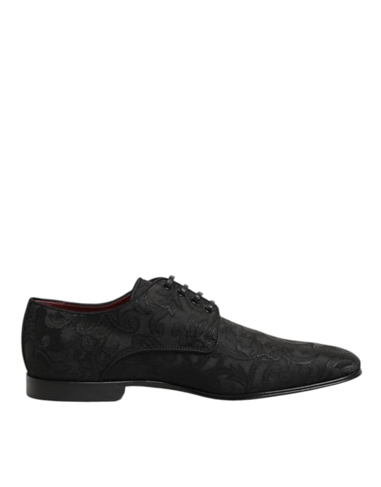 Dolce & Gabbana Schwarze Brokat Schnürderbys Herrenanzugschuhe - Image 2