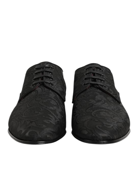 Dolce & Gabbana Schwarze Brokat Schnürderbys Herrenanzugschuhe - Image 3