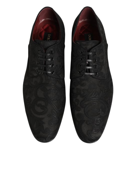 Dolce & Gabbana Schwarze Brokat Schnürderbys Herrenanzugschuhe - Image 4
