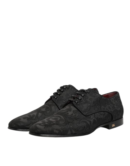 Dolce & Gabbana Schwarze Brokat Schnürderbys Herrenanzugschuhe - Image 5