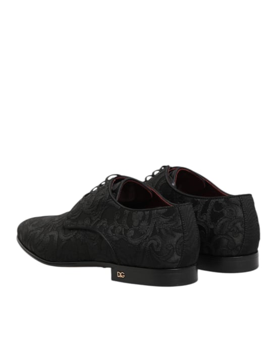 Dolce & Gabbana Schwarze Brokat Schnürderbys Herrenanzugschuhe - Image 6