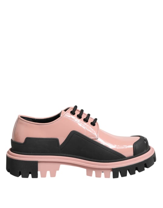 Dolce & Gabbana Leichte Puderrosa Schwarze Leder Schnürschuhe - Image 2