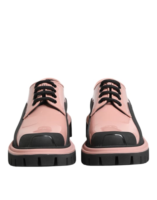 Dolce & Gabbana Leichte Puderrosa Schwarze Leder Schnürschuhe - Image 3