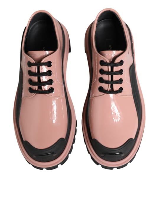 Dolce & Gabbana Leichte Puderrosa Schwarze Leder Schnürschuhe - Image 4