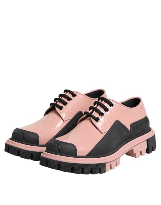 Dolce & Gabbana Leichte Puderrosa Schwarze Leder Schnürschuhe - Image 5