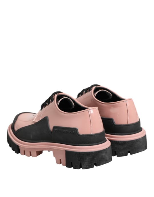 Dolce & Gabbana Leichte Puderrosa Schwarze Leder Schnürschuhe - Image 6