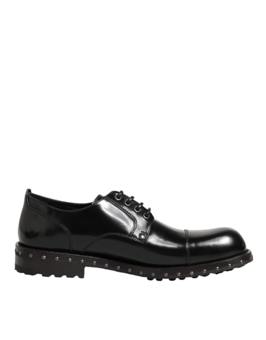 Dolce & Gabbana Schwarze Leder Nieten Herrenformelle Derby Schuhe - Image 1