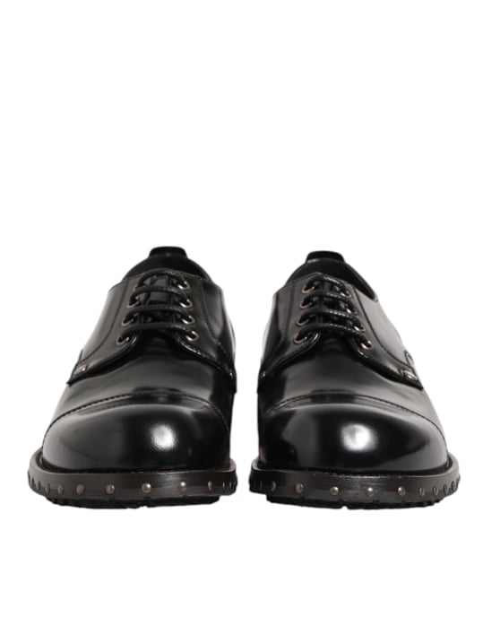Dolce & Gabbana Schwarze Leder Nieten Herrenformelle Derby Schuhe - Image 3