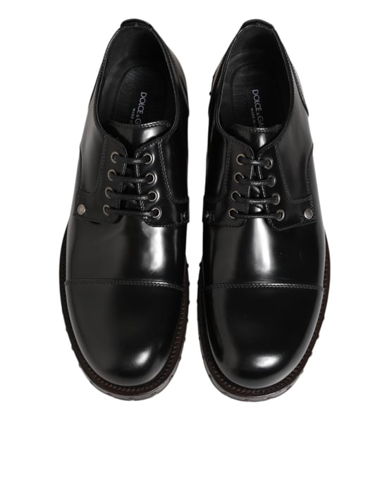 Dolce & Gabbana Schwarze Leder Nieten Herrenformelle Derby Schuhe - Image 4